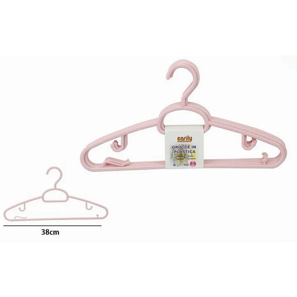 SET 5 PZ GRUCCE IN PLASTICA STAMPELLE APPENDIABITO PANTALONI GIACCHE ROSA 79328