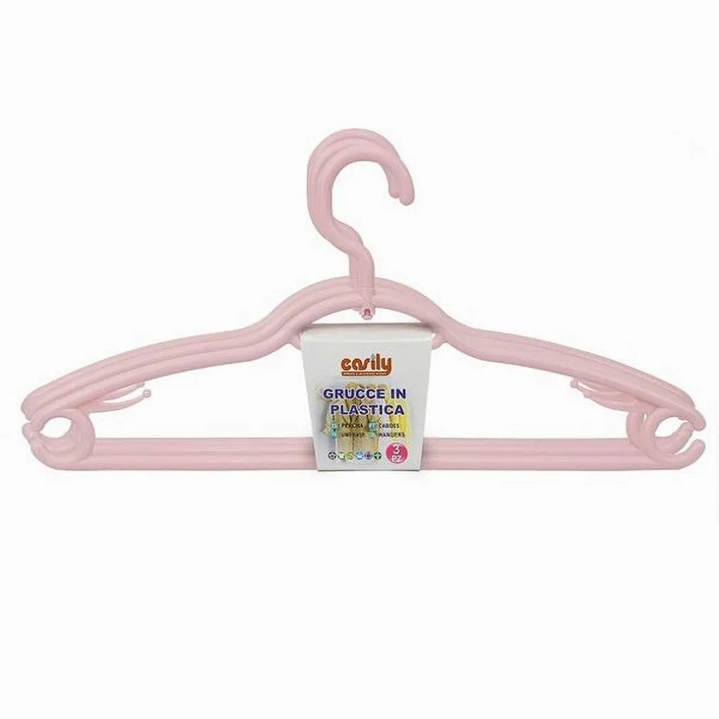 SET 3 PZ GRUCCE IN PLASTICA STAMPELLE APPENDI ABITI PANTALONI GIACCHE ROSA 79333