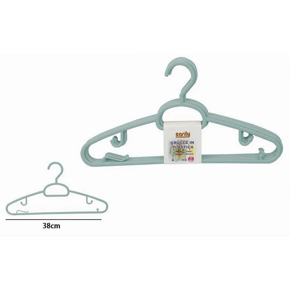 SET 5 PZ GRUCCE PLASTICA STAMPELLE APPENDIABITO PANTALONI GIACCHE AZZURRO 79327