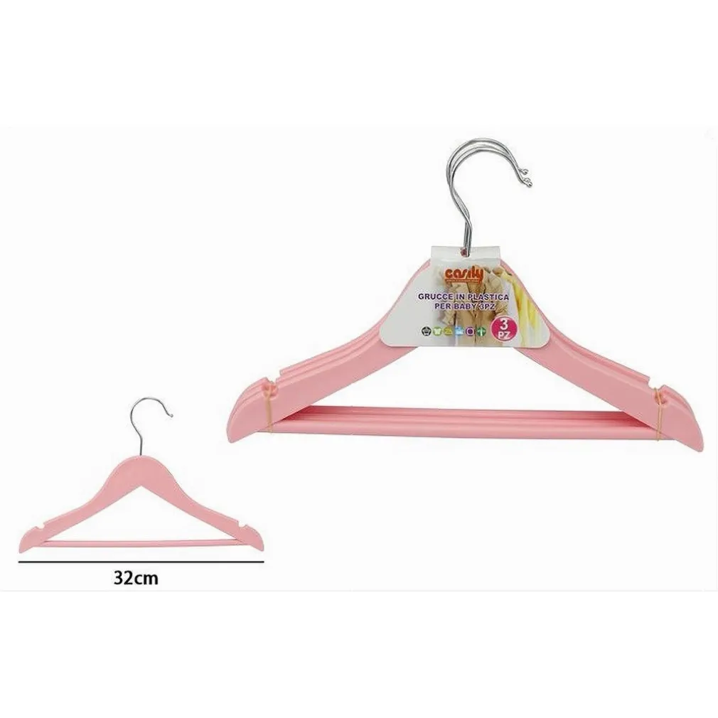 SET 3 PZ GRUCCE STAMPELLE APPENDIABITI VESTITI PANTALONI PER BAMBINI ROSA 79312