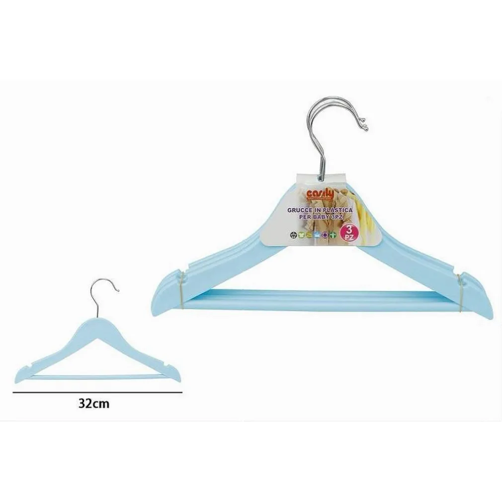 SET 3 PZ GRUCCE STAMPELLE APPENDIABITI VESTITI PANTALONI BAMBINI AZZURRO 79311