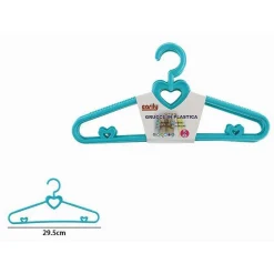 SET 5 PZ GRUCCE STAMPELLE CON CUORI APPENDIABITI PLASTICA CELESTE VESTITI 87678