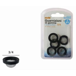 SET 5 PZ GUARNIZIONI IN GOMMA NERA CON FILTRO RETE CONVESSA IN ACCIAIO 3/4 52446