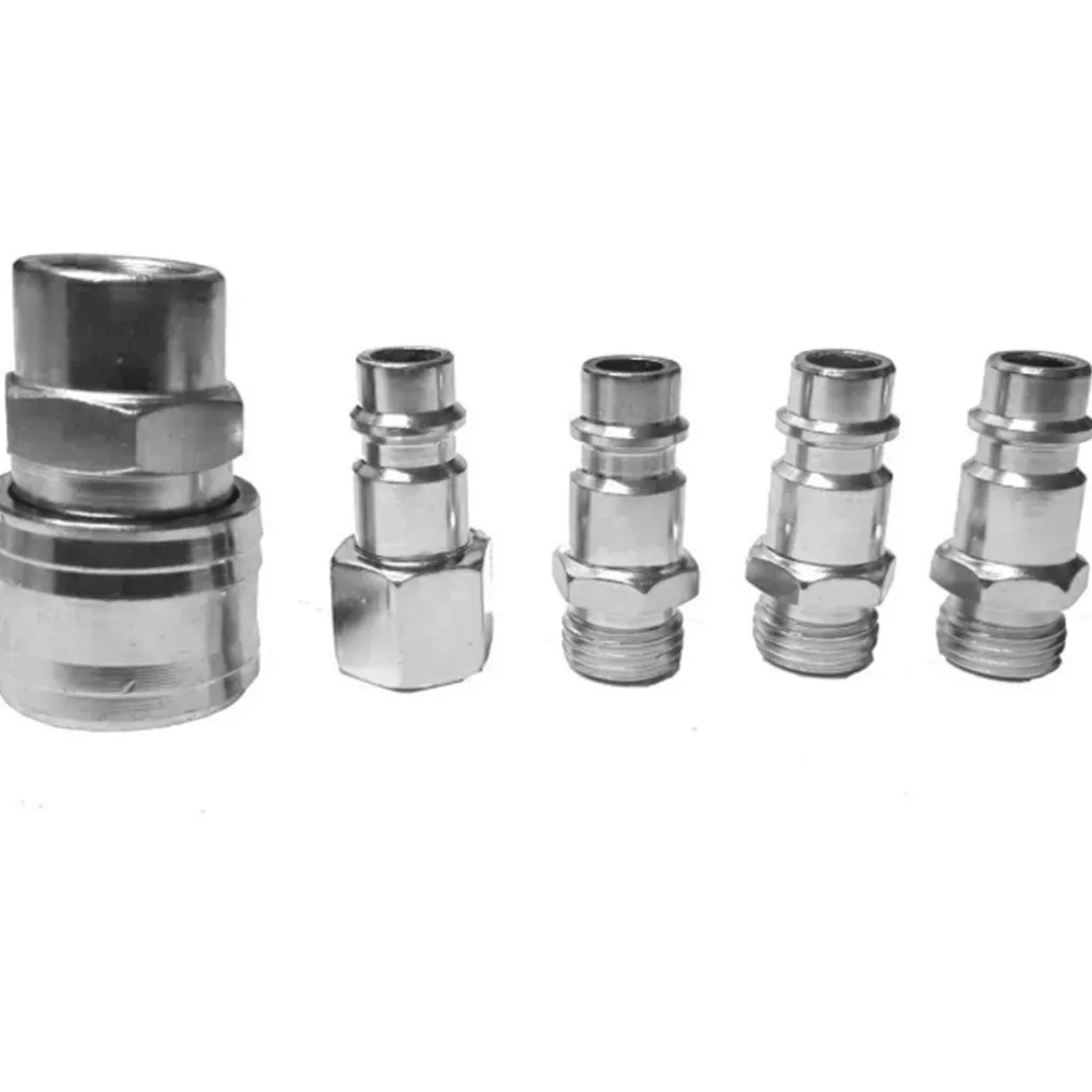 SET 5 PZ. IN ACCIAIO RACCORDI 1/4" TUBO CONNETTORI CONNETTORE ARIA MANICHETTA MASCHIO FEMMINA