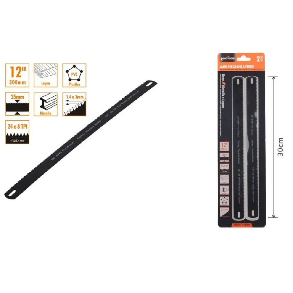 SET 2 PZ LAME PER SEGHE SEGHETTO A FERRO 30CM RICAMBI LAMA 12" LEGNA PVC 90185