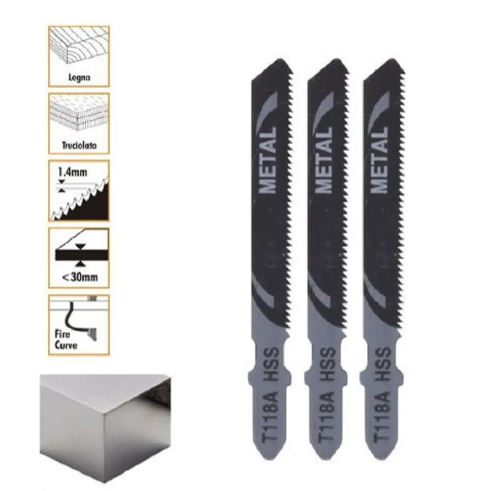 SET 3 PZ LAME PER SEGHETTO ALTERNATIVO T118A HCS LAMA RICAMBI PER METALLO 90190