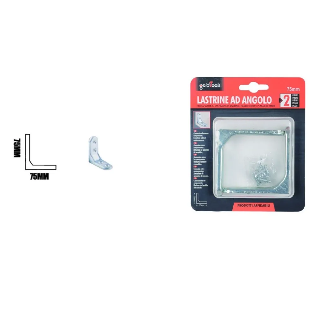 SET 2 PZ LASTRINA AD ANGOLO 75 MM SOSTEGNO STAFFA ANGOLARE CON VITI MOBILI 91213