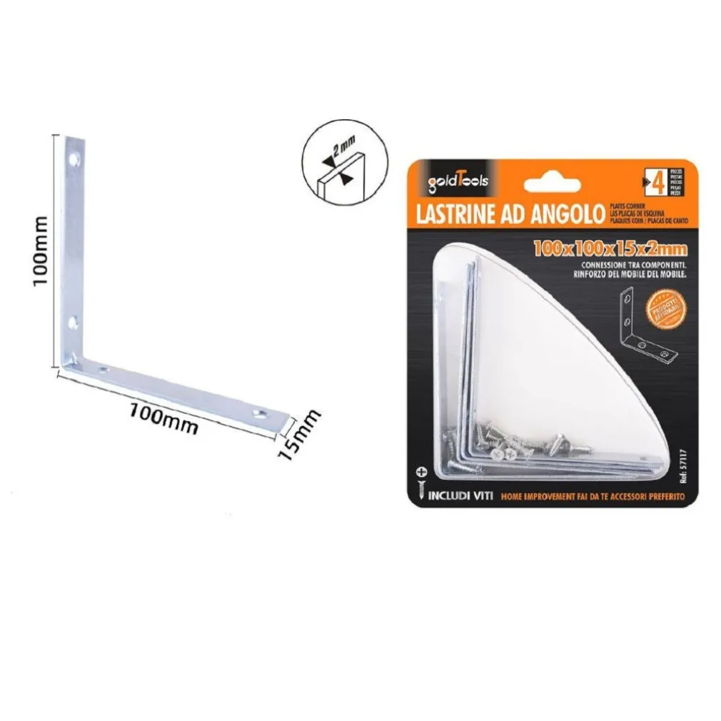 SET 4 PZ LASTRINE AD ANGOLO LASTRINA ANGOLARE 100X100X15X2 MM VITI MOBILI 57117