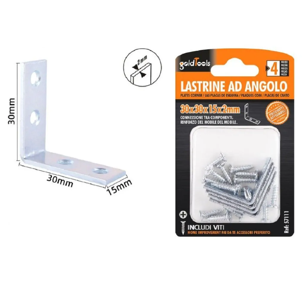 SET 4 PZ LASTRINE AD ANGOLO LASTRINA ANGOLARE 30X30X15X2MM CON VITI MOBILI 57111