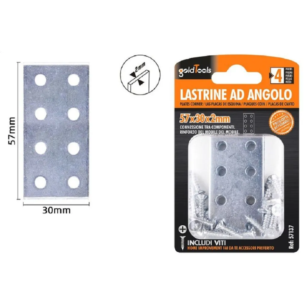SET 4 PZ LASTRINE LASTRINA PIASTRA DI GIUNZIONE 57X30X2 MM CON VITI MOBILI 57137