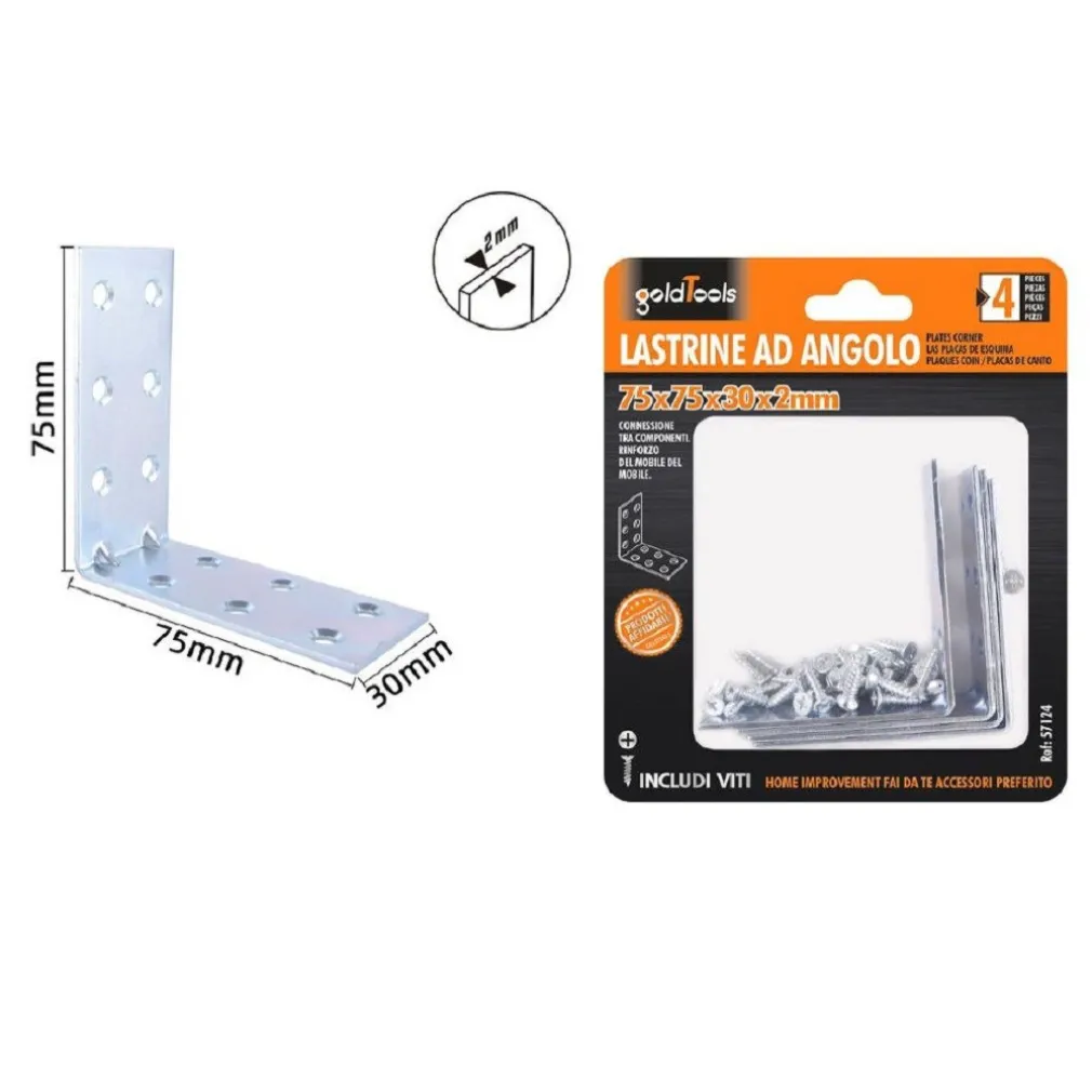 SET 4 PZ LASTRINE LASTRINA AD ANGOLO ANGOLARE 75X75X30X2MM CON VITI MOBILI 57124