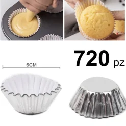 SET 720 PZ PIROTTINI STAMPI ALLUMINIO VASCHETTE MONOUSO PER MUFFIN CUPCAKE 6CM