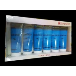SET 6 PZ PITTURA ACRILICA VERNICE CONFEZIONE COLORE ACQUAMARINA TUBO 75 ML 07502
