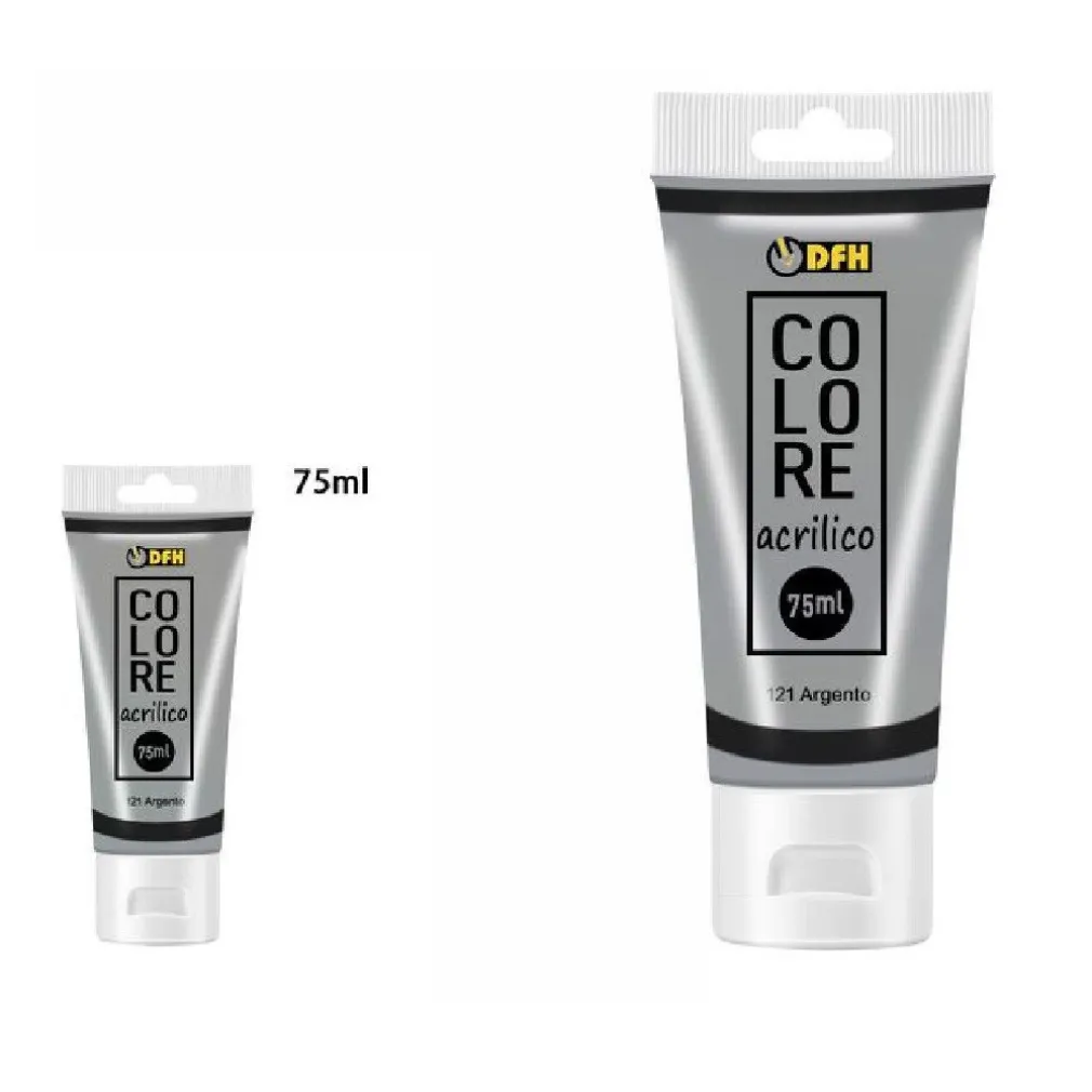 SET 6 PZ PITTURA ACRILICA VERNICE CONFEZIONE COLORE ARGENTO 121 TUBO 75 ML 07488