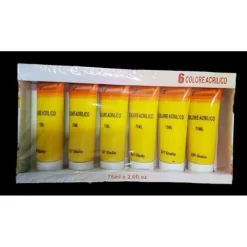 SET 6 PZ PITTURA ACRILICA VERNICE CONFEZIONE COLORE 227 GIALLO TUBO 75 ML 07504