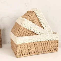 SET 3 PZ PORTA OGGETTI ORGANIZER CESTINO INTRECCIATO CON FODERA IN TESSUTO 79158