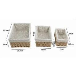 SET 3 PZ PORTA OGGETTI ORGANIZER CESTINO INTRECCIATO CON FODERA IN TESSUTO 79158