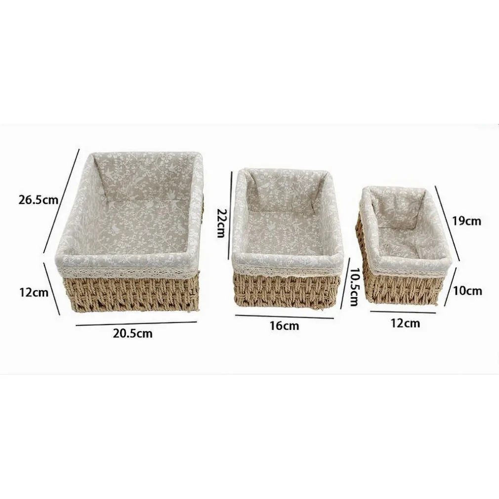 SET 3 PZ PORTA OGGETTI ORGANIZER CESTINO INTRECCIATO CON FODERA IN TESSUTO 79158