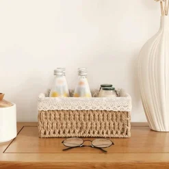 SET 3 PZ PORTA OGGETTI ORGANIZER CESTINO INTRECCIATO CON FODERA IN TESSUTO 79158