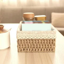 SET 3 PZ PORTA OGGETTI ORGANIZER CESTINO INTRECCIATO CON FODERA IN TESSUTO 79158