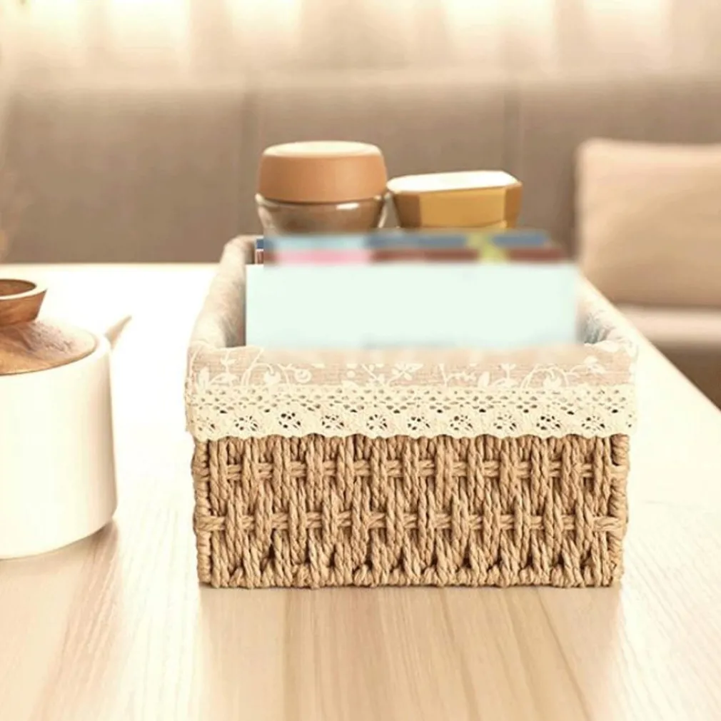 SET 3 PZ PORTA OGGETTI ORGANIZER CESTINO INTRECCIATO CON FODERA IN TESSUTO 79158