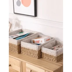 SET 3 PZ PORTA OGGETTI ORGANIZER CESTINO INTRECCIATO CON FODERA IN TESSUTO 79158