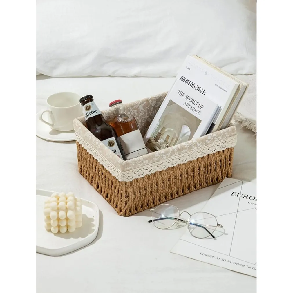 SET 3 PZ PORTA OGGETTI ORGANIZER CESTINO INTRECCIATO CON FODERA IN TESSUTO 79158