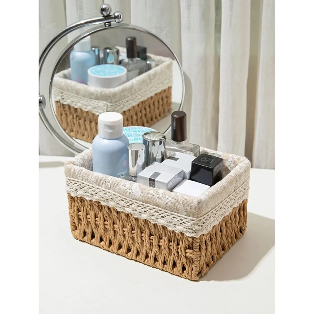 SET 3 PZ PORTA OGGETTI ORGANIZER CESTINO INTRECCIATO CON FODERA IN TESSUTO 79158