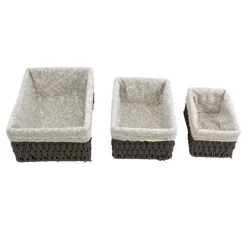 SET 3 PZ PORTA OGGETTI ORGANIZER CESTINO INTRECCIATO VIMINI CON FODERA IN TESSUTO 79157