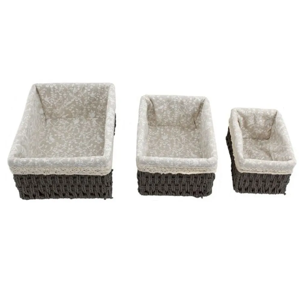 SET 3 PZ PORTA OGGETTI ORGANIZER CESTINO INTRECCIATO VIMINI CON FODERA IN TESSUTO 79157