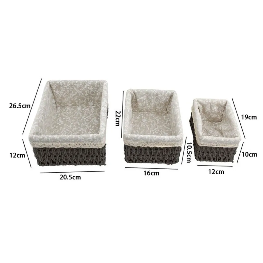 SET 3 PZ PORTA OGGETTI ORGANIZER CESTINO INTRECCIATO VIMINI CON FODERA IN TESSUTO 79157