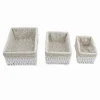 SET 3 PZ PORTA OGGETTI ORGANIZER CESTINO BIANCO INTRECCIATO FODERA TESSUTO 79156