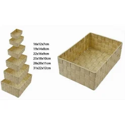 SET 6 PZ SCATOLA IN TESSUTO ORGANIZER ARMADIO SCAFFALI PORTA OGGETTI BEIGE 79069