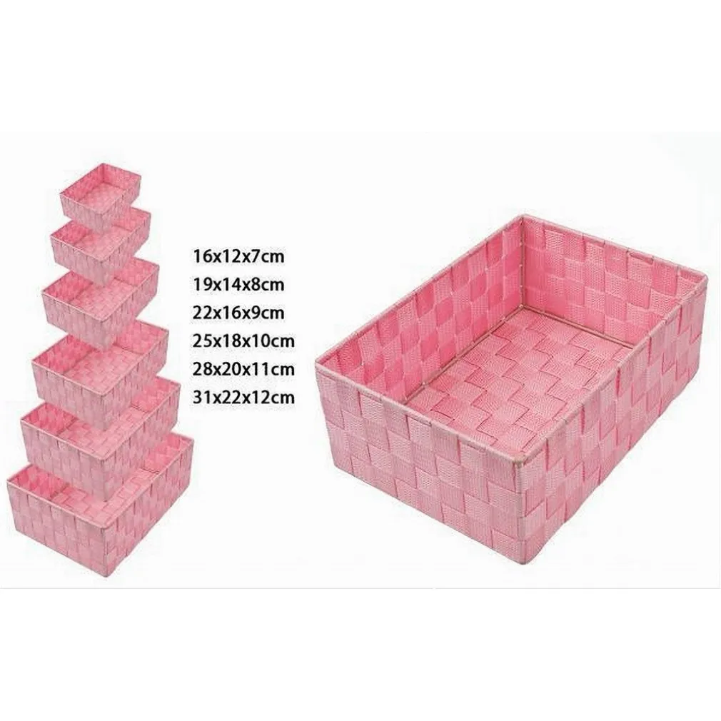 SET 6 PZ SCATOLA IN TESSUTO ORGANIZER ARMADIO SCAFFALI PORTA OGGETTI ROSA 79071