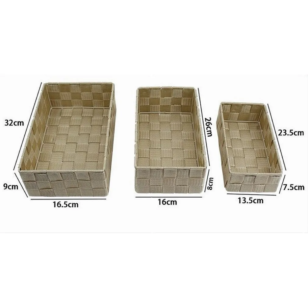 SET 3 PZ SCATOLA PORTA OGGETTI IN TESSUTO INTRECCIATO CONTENITORI BEIGE 79057