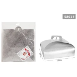 SET 3 PZ SCATOLA PORTA TORTA ARGENTO 29X29CM DOLCI PASTICCERIA FESTA PARTY 58013