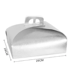 SET 3 PZ SCATOLA PORTA TORTA ARGENTO 29X29CM DOLCI PASTICCERIA FESTA PARTY 58013