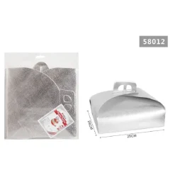 SET 3 PZ SCATOLA PORTA TORTA ARGENTO 25X25CM DOLCI PASTICCERIA FESTA PARTY 58012