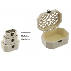 SET 3 PZ SCATOLE LEGNO DECOUPAGE PORTAGIOIE OTTAGONALE SCATOLA COFANETTO 74009A