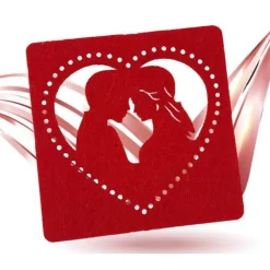 SET 4 PZ SOTTOBICCHIERI 10X10CM QUADRATO CUORE TESSUTO ROSSO SAN VALENTINO 95455