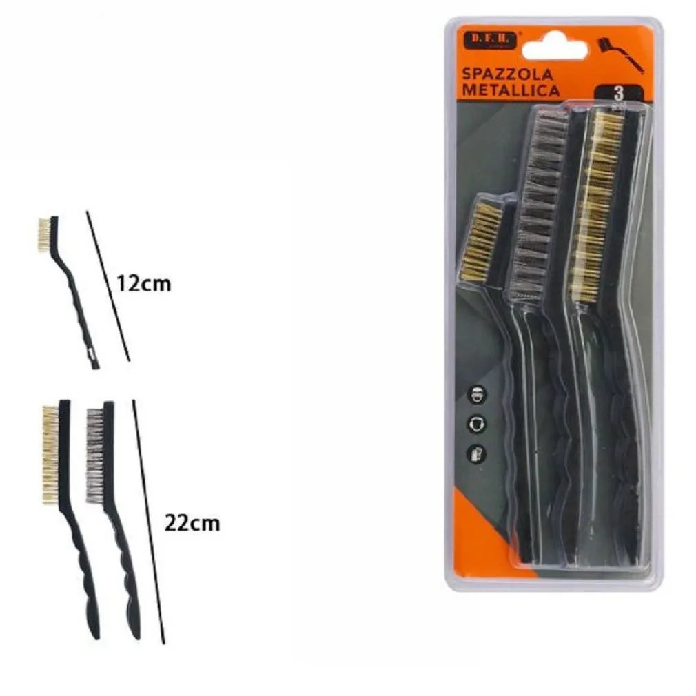 SET 3 PZ SPAZZOLA METALLICHE PER FERRO METALLO 2 LUNGHE 22CM 1 CORTA 12CM 07056