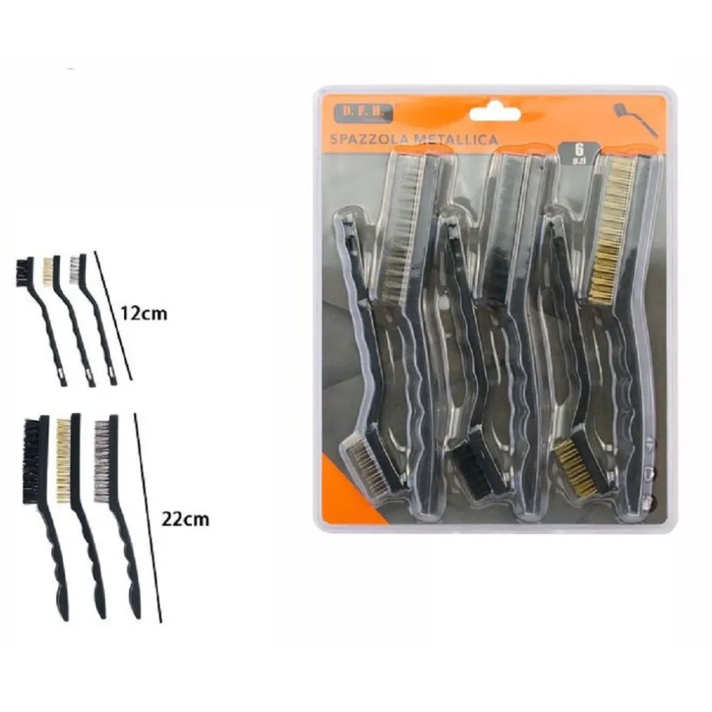 SET 6 PZ SPAZZOLA METALLICHE PER FERRO METALLO 3 LUNGHE 22CM 3 CORTE 12CM 07057