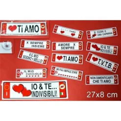 SET 2 PZ TARGA TARGHETTA ADESIVA IDEA REGALO SAN VALENTINO MOD. ASSORTITI 27X8CM
