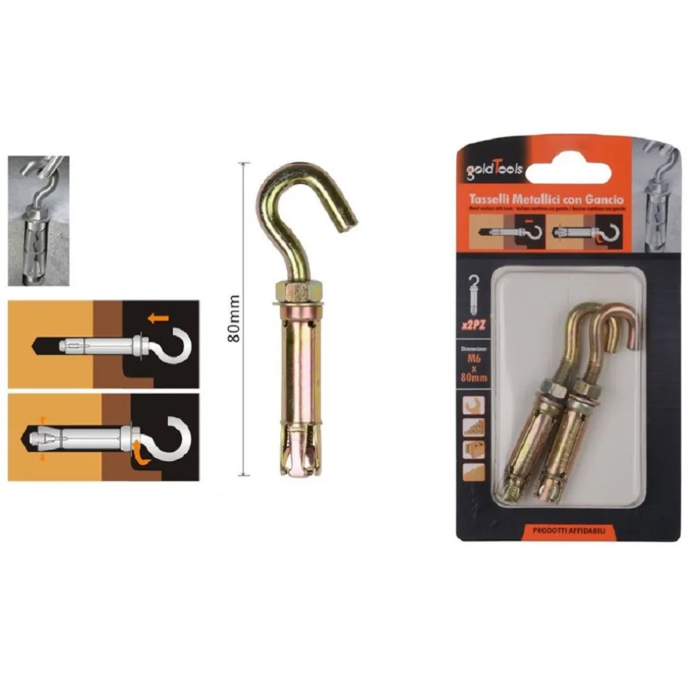 SET 2 PZ TASSELLI METALLICI CON GANCIO BULLONI M6X80MM ACCESSORI MINUTERIA 91044