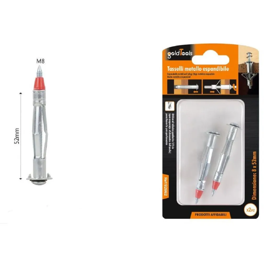 SET 2 PZ TASSELLI METALLO ESPANDIBILE VITI AD ESPANSIONE CON PUNTA 8X52 MM 92862