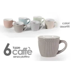 SET 6 PZ TAZZE TAZZINE CAFFE' SENZA PIATTINO 90ML 5,3CM COLORI ASSORTITI 773938