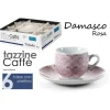 SET 6 PZ TAZZINE CAFFÈ + 6 PIATTINI TAZZINA CLASSICO MODERNO DAMASCO ROSA 720390