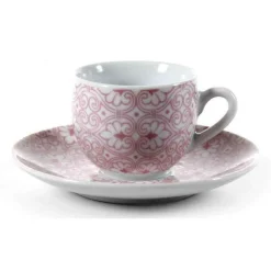 SET 6 PZ TAZZINE CAFFÈ + 6 PIATTINI TAZZINA CLASSICO MODERNO DAMASCO ROSA 720390