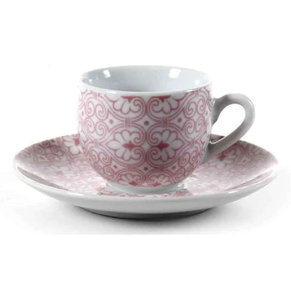 SET 6 PZ TAZZINE CAFFÈ + 6 PIATTINI TAZZINA CLASSICO MODERNO DAMASCO ROSA 720390