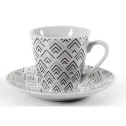 SET 6 PZ TAZZINE CAFFÈ CON 6 PIATTINI BIANCO DECO IN PORCELLANA DECORATE 780776